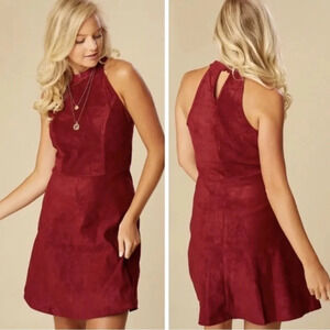Altar’d State Rosalinda Maroon Suede Mini Dress Size Large